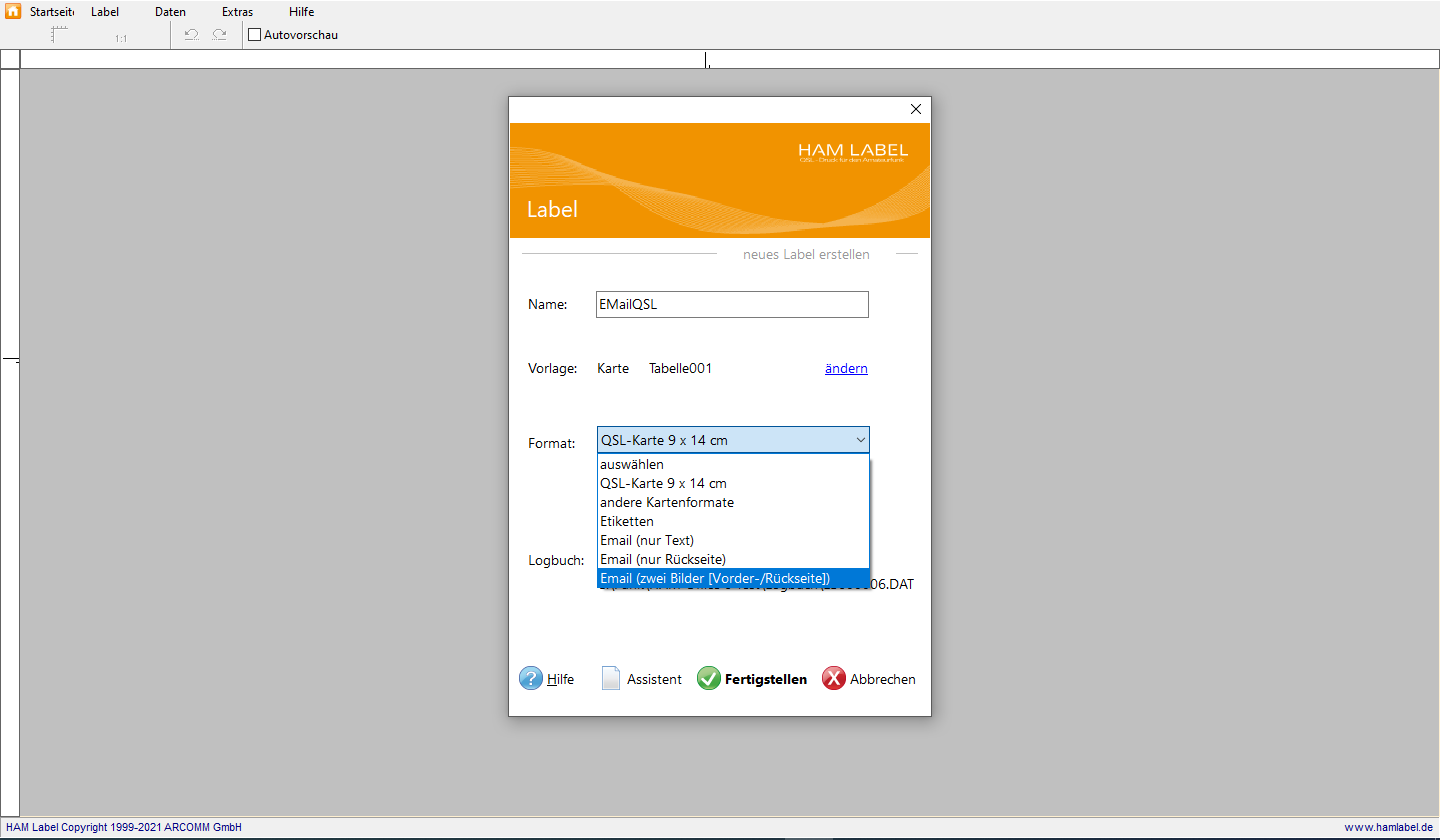 EMail-QSL im Labelassistenten