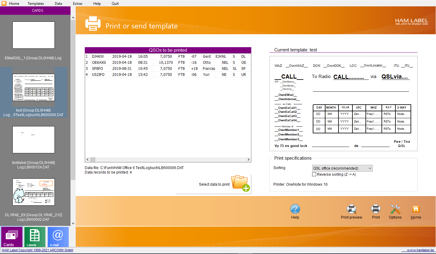 Print QSL templates